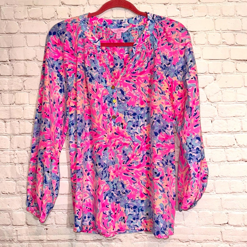 LILY PULLITZER Elsa Silk Top, Size Medium